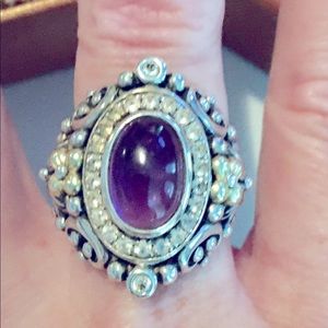 Barbara Bixby Amethyst 18k Gold Sterling Silver White Topaz Ring